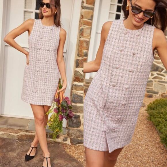 NWT Tuckernuck Pomander Place Bianca Dress Plus XXL Pink Peony Tweed - Picture 1 of 9